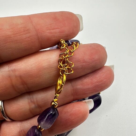 Up to 20", Polished Amethyst chunks with gold tone accent beads, necklace! - Picture 6 of 12